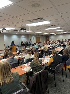 Young professionals gathered for connection and conversation
